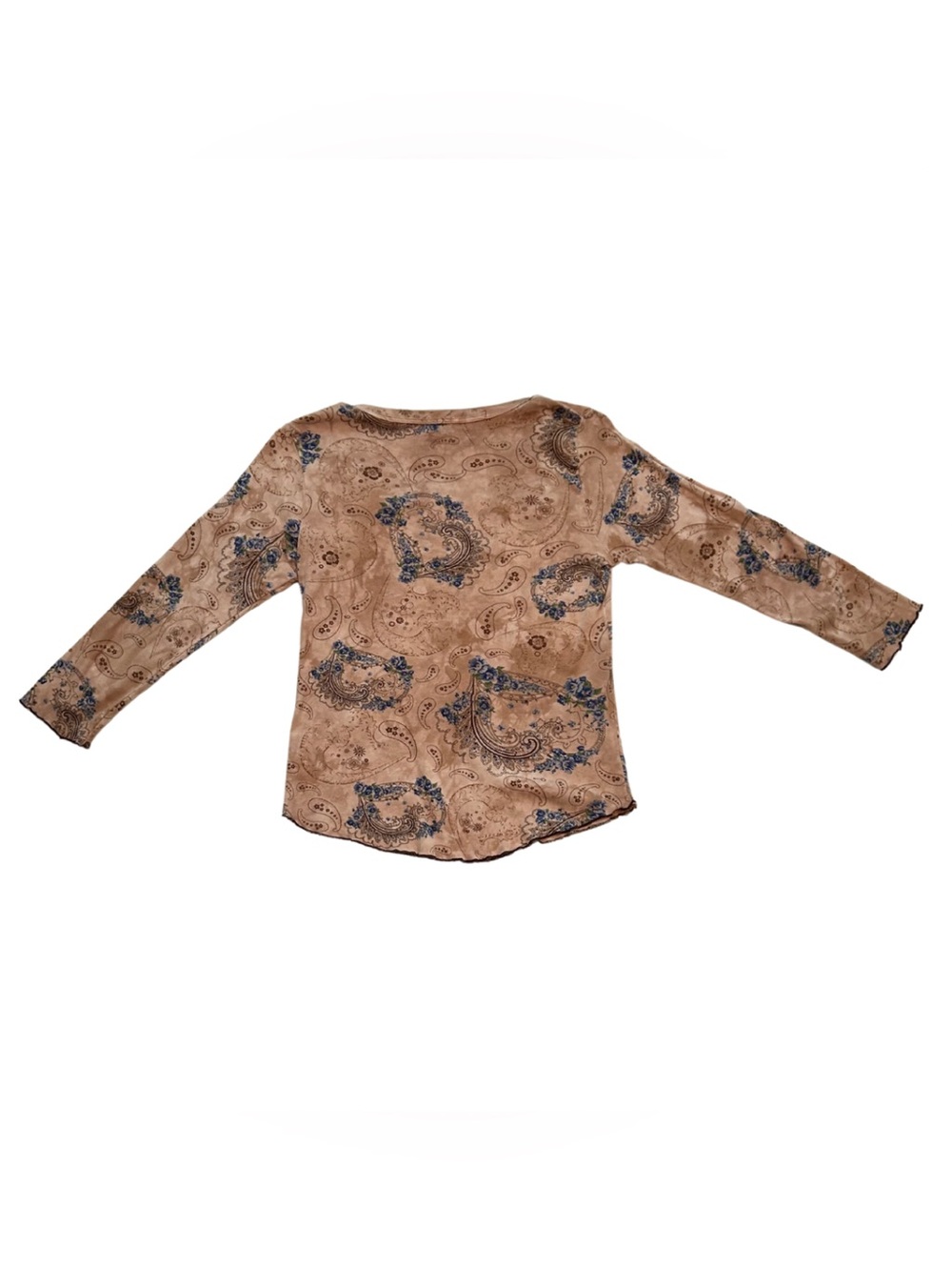 One World Women’s Y2K Boho Paisley Print Lettuce Hem 3/4 Sleeve Top- Size Medium - Picture 2 of 4